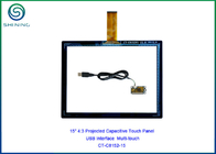 Écran tactile de GG de 15 pouces/écran tactile capacitif d'USB avec la couverture en verre